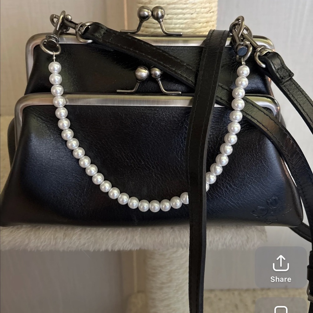 Patricia Nash Black and White Crossbody Bag with Pearl Detail - Picture 1 of 12